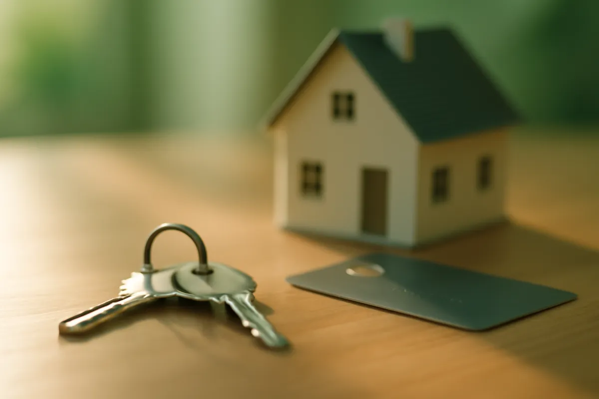A set of house keys resting on loan paperwork on a table